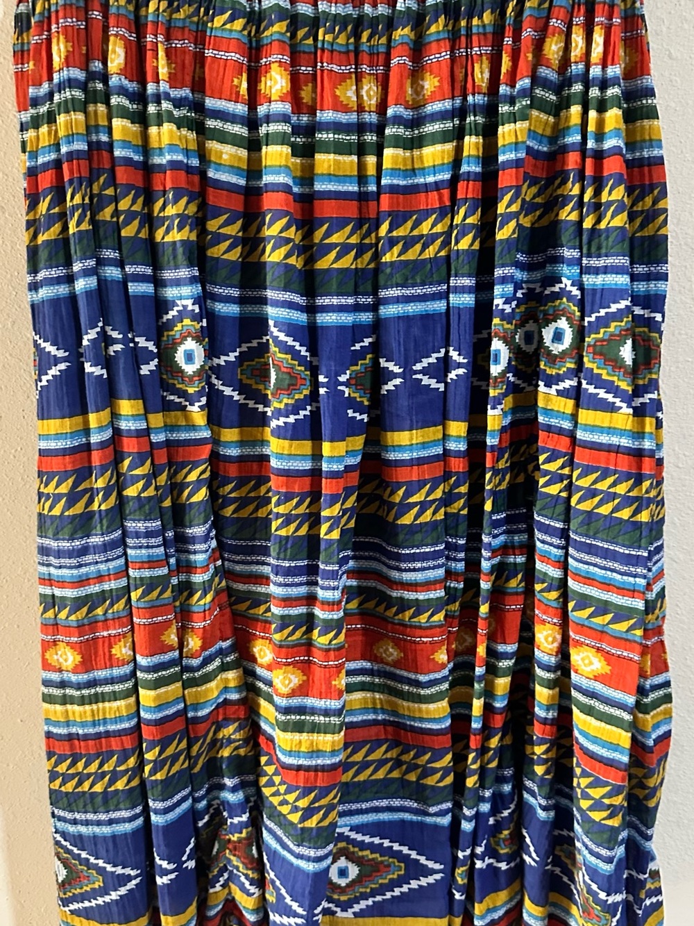 Le Mieux Cotton Tribal-Print Maxi Skirt in Navy, Red & Yellow